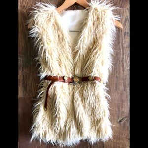 VTG Y2K 90s/70s 60s Beige Reversible. Long Faux fur & Satin vest M